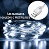 USB LED girlianda, 100 LED, 10 m, šaltai balta