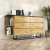 Target Home Komoda su 6 stalčiais ant palėpės stiliaus kojelių, juoda