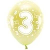 Balionai auksiniai "3 happy birthday" 33cm 6 vnt