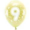 Balionai auksiniai "9 happy birthday" 33cm 6 vnt