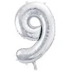 PartyDeco Balionas folinis skaičius 9 sidabrinis 86cm