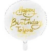 PartyDeco Folinis balionas "Happy birthday" baltas 35 cm
