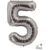 Folinis balionas skaičius 5 sidabrinis 85 cm