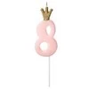 PartyDeco Žvakutė Skaičius su karūna, rausva 9,5cm, Skaičius: 8