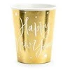 Vienkartiniai puodeliai auksiniai "Happy new year" 220ml 6 vnt