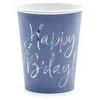 Vienkartiniai puodeliai melsvi "Happy birthday" 220ml 6 vnt