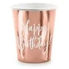 Vienkartiniai puodeliai rausvi "Happy birthday" 260ml 6 vnt