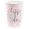 Vienkartiniai puodeliai rožiniai "Happy birthday" 220ml 6 vnt
