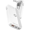Mobile Origin 65W GaN III plonas įkroviklis su dviguba USB-C jungtimi, vieno USB-A jungtimi, baltas