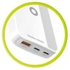 Mobile Origin 65W GaN III plonas įkroviklis su dviguba USB-C jungtimi, vieno USB-A jungtimi, baltas