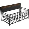 VEVOR Dvigulė metalinė sofa-lova su ištraukiama lova, USB ir daiktadėže, juoda. Sofa lova, dvivietė lova, svečių lova