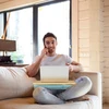 Relaxdays Mėlynas nešiojamas staliukas ant kelių su bambukiniu padėklu