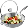 Relaxdays Nerūdijančio plieno wok keptuvė su stikliniu dangčiu