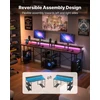 VEVOR 120 cm kompiuterio stalas su LED, maitinimo lizdais, apverčiamas žaidimų stalas su monitoriaus stovu, namų biuro darbo vieta, juodas stalas su lentynomis, modernūs baldai