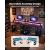 Vevor 120 cm kompiuterio stalas su LED, maitinimo lizdais, apverčiamas žaidimų stalas su monitoriaus stovu, namų biuro darbo vieta, juodas stalas su lentynomis, modernūs baldai
