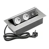 Desktop extension cable 2x schuko socket, 2xUSB, power cable with plug, alu