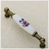Porcelain handle 728B C=96mm antique brass R-pink flower