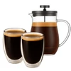 Winder Home Kavos rinkinys: French Press kavinukas 600 ml + 2 borosilikatinės termo stiklinės po 350 ml