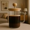 Winder Home Stūmoklinis kavos ir arbatos kavinukas su bambukiniu dangteliu – French Press indas, 600 ml talpa
