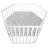ROBA LITTLE STARS Hegaxonal Baby Playpen - Adjustable Height - Padded Cover - Braked Wheels - Baltas Lacquered Wood - Star Patter