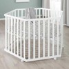 ROBA LITTLE STARS Hegaxonal Baby Playpen - Adjustable Height - Padded Cover - Braked Wheels - Baltas Lacquered Wood - Star Patter