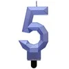 Blue „Number Diamond Metallic Mėlyna“ žvakė „5“, torto formos