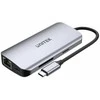 USB-C šakotuvas - UNITEK 2X HDMI 4K, RJ45, PD 100W Pilkas