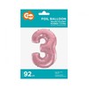 GoDan 3 numerio folijos balionas, šviesiai rožinis, 92 cm