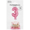 GoDan 13 cm folijos balionas ant pagaliuko „3“ rožinis