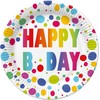 „Happy Birthday Dots“ popierinės lėkštės, 8 vnt. pakuotė, 22,7 cm