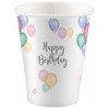„Happy Birthday“ pastelinių spalvų popierinių puodelių rinkinys, 8 vnt., 250 ml