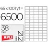 Lipnios etiketės Apli, A4, 38x21.2mm, 65 etiketės lape, 100 lapų, baltos spalvos