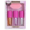 Revolution Make Up Makeup Revolution London Kiss &amp; Go Lip Oil Set Lip Oil rinkinys moterims (Lip Oil Honey 4,5 ml+ Lip Oil Peach Rožinė 4,5 ml+ Lip Oil Watermelon 4,5 ml + Lūpų pilingas )