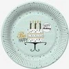 Mėtų spalvos popierinės lėkštės „Su gimtadieniu“, 8 vnt., 22,7 cm