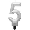 „Number Diamond Metallic Sidabrinis 5“ skaitmeninė žvakė, torto formos žvakė