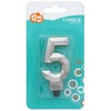 „Number Diamond Metallic Sidabrinis 5“ skaitmeninė žvakė, torto formos žvakė