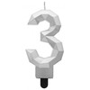 „Number Diamond Metallic Sidabrinis“ žvakė „Number 3“, torto formos žvakė