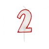 Raudonas skaičiaus kontūro blizgučių raudona žvakė „2“, torto žvakė