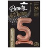 Rožinio aukso spalvos folijos balionas „5“, 74 cm
