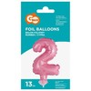 GoDan 13cm folijos balionas ant lazdos "2" Rausva
