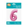 GoDan Number 6 folijos balionas, rožinis su širdelėmis, 61 cm