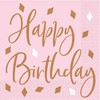 Servetėlės „Happy Birthday“ su rausvais raštais, 16 vnt. pakuotėje, 33 x 33 cm