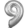 AMSCAN folijos balionas Didelis numeris 9 sidabrinis 60x86cm N34 supakuotas 9906294