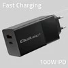 Įkroviklis - Qoltec 52382 GaN 100W PD USB Type-C ir A Juodas