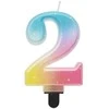 Skaičiaus pastelinis ombre spalvinga numerio 2 žvakė, torto žvakė
