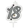Su gimtadieniu, jubiliejumi, su gimtadieniu, sidabrinė torto žvakė, skaičiaus 18 žvakė