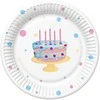 Su gimtadieniu tortas su balionais Popierinės lėkštės su gimtadieniu, 8 vnt., 18 cm