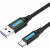 Vention USB 2.0 A į USB-C 5A kabelio anga CORBH 2m juodo tipo PVC