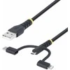 Kabelis USB StarTech USB-A - USB-C + microUSB + Lightning 1 m Juodas (RLTCUB1MBK)