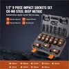 1/2 colio smūginių galvučių rinkinys automobilių remontui, gilios metrinės galvutės 29-38 mm, 9 dalių rinkinys, nešiojamas dėklas, įrankiai mechanikams